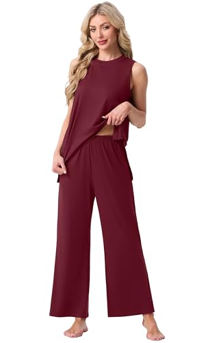 Image of PrinStory Womens Pajamas Sets 2 Piece Soft Pjs for Women Sleeveless Pajama Set Summer Loungewear with Pockets