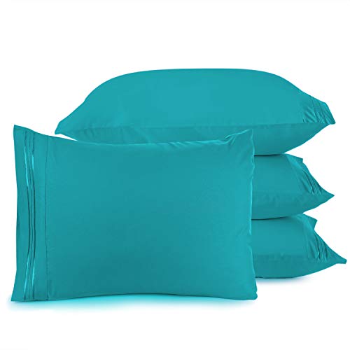 Nestl Bedding Solid Microfiber Queen/Standard 20 x 30 Inches Pillowcases, Teal Blue/Green (Set of 4)