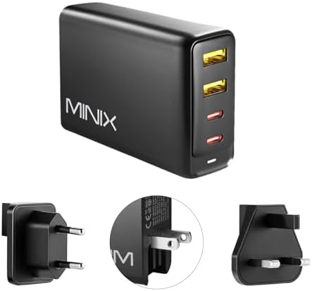 MINIX 100W Turbo 4-Port GaN Wall Charger 2 x USB-A Quick Charge 3.0, 2 x USB-C Fast Charging Adapter Compatible with MacBook Pro Air, iPad Pro, iPhone 11 Pro,Max XR XS X SE2 and More (NEO P2)