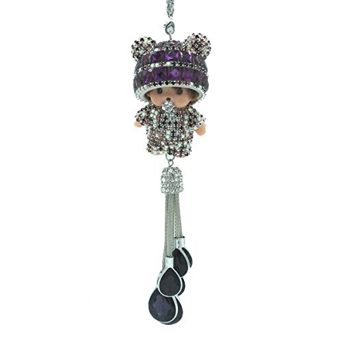 Royalfox(TM Luxury 3D Bling Hanging Crystal Doll with Charm Car Ornament Decor Rear View Mirror Decoration Bling Car Accessories for Women Girls Interior Decorations Car Home Decor (Purple)