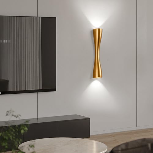 Image of Aomesinc Modern Gold Wall Sconce Up Down Wall Light Lamp Indoor LED Lighting for Bedroom Living Room Bathroom Bedside Hallway(13.8'',White)