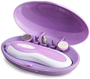 Manicure Set/Pedicure Set with 5 attachments, electrical nail care, LED-lighted and a storage box, color: purple