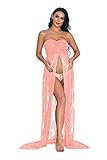 ZIUMUDY Women's Strapless See Through Lace Maternity Photography Gown Split Front Tube Dress (Small, Pink)