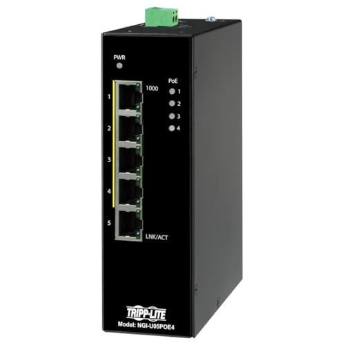 Image of Tripp Lite Industrial 5 Port PoE+ Ethernet Network Switch 10 /100 /1000 Mbps 14 to 140F Temperature Range Unmanaged 30W TAA Compliant DIN Mount (NGI-U05POE4)