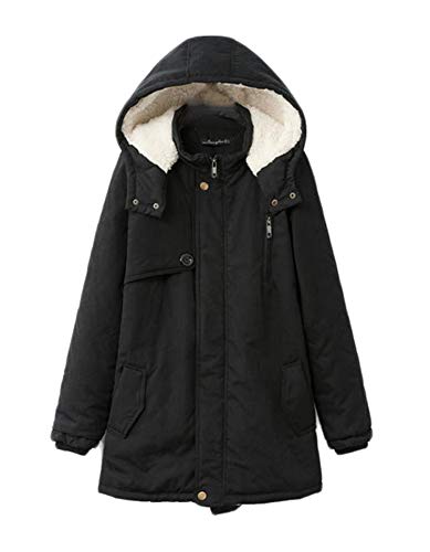JIER Damen Herbst Winter Mantel Manteljacke Mit Kapuze Winter Jacke Wollmantel Winterjacke Tasche Reißverschluss Langarm Plüsch Hoodie Outwear (Schwarz,XXX-Large)