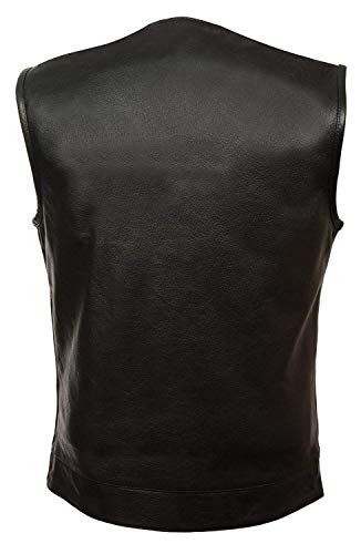 AHINT CO SOA Men's Basic Leather Motorcycle Vest Zipper & Snap Closure w/2 Inside Gun Pockets & Single Panel Back (S) Black