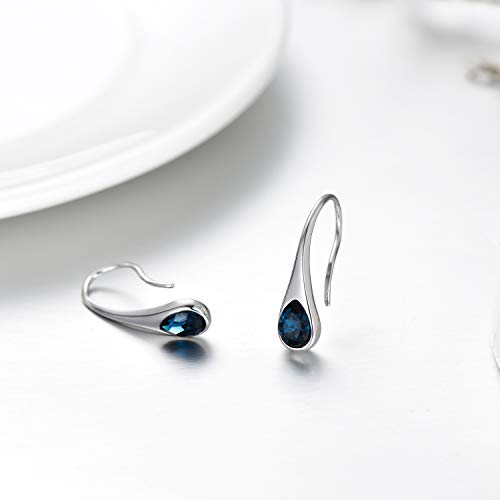 925 Sterling Silver Small Pear-Shaped Modern Style Hook Earrings with Crystals from Austria2