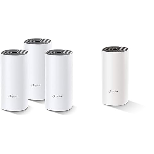 TP-Link Deco M4 (3-Pack) - Mesh Wi-Fi AC1200, Cobertura de hasta 370 m², se Adapta a Pisos y hogares & Deco M4 (1-Pack) - AC1200 Router, Repetidor de WiFi, Mesh WiFi Inteligente, Doble Banda 2.4G