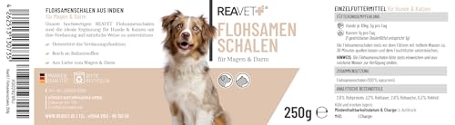 ReaVET Flohsamenschalen für Hunde & Katzen 250g - Naturrein in Premium Qualität, Ballaststoffreich, Glutenfrei I Flohsamen für Hund & Katze in Premiumqualität, Ohne Zusätze