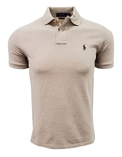 Image of Polo Ralph Lauren Mens Custom Slim Fit Mesh Polo Shirt (Medium, Dune Tan Heather (Brown Pony))