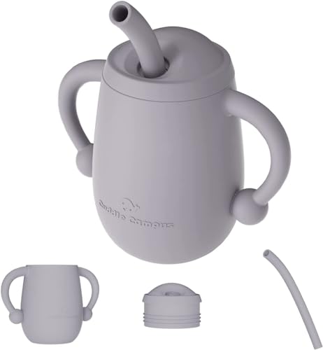 Image of Cuddle Campus 100% Silicone Baby Training Cup, Shatterproof Toddler Sippy Cups with Straw, Open Cup for Baby, 6+ Months 4 Oz