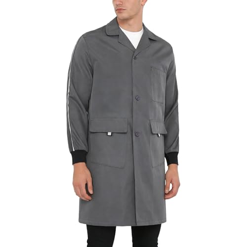 Sywiyi Bata de trabajo para hombre, bata corta con botones, con bolsillos, taller, laobr, artesanos, adultos, ropa de trabajo en azul y gris, gris, XL