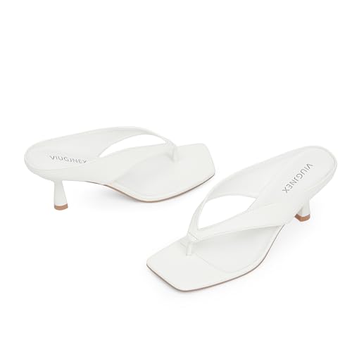 Women Sandals White Kitten Flip Flop Heels for Women Strappy Thong Heel Small Low Short Sandals Stiletto Slip on Heeled Slingback Sexy Comfortable Square Open Toe Sandals Size 82