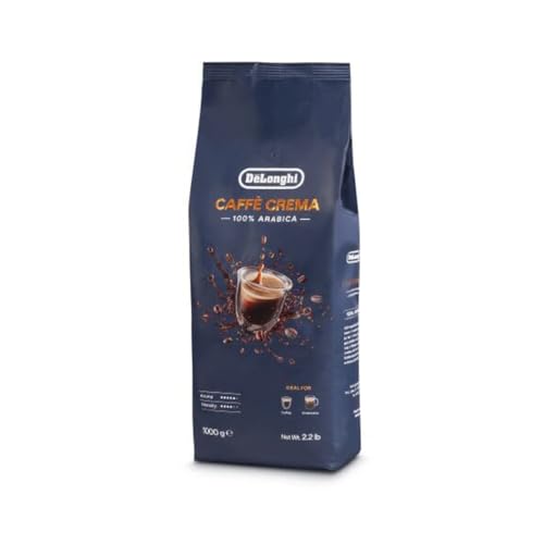DeLonghi Café en Grano Natural 1kg Caffé CREMA 100% Arabica para Moler y para Cafetera Superautomática - Café de Tueste Ligero, Intensidad 4/6, Aroma 3/6 y Sabor Dulce con Toques de Caramelo