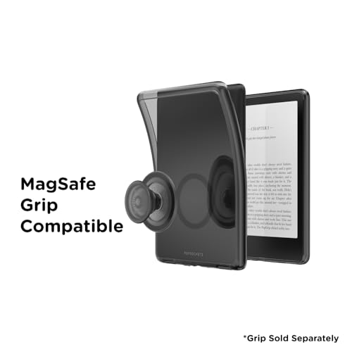 Image of PopSockets Kindle Paperwhite 2021 Case (11th Gen, 6.8 inch) & Signature Edition - Slim Protective Cover with Built-in MagSafe-Compatible Ring for MagSafe PopGrip, E-Reader Accessory - Black Translucent