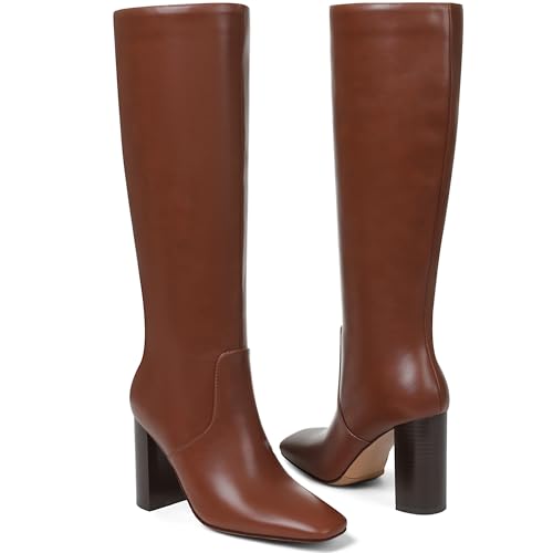 Image of Women's Knee High Boots, Comfortable Square Toe Faux Leather Boot Fashion Long Tall Boots for Riding Chunky High Heeled Dress /Casual Boot