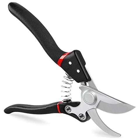 LeaderPro Pruning Shears and Secateurs, Aluminium Garden Hand Bypass Pruners, Sharp Pruning Scissors/Gardening Tool, with Spare Spring and Blade, Ergonomic Comfort, Security Upgrade, Black Cover