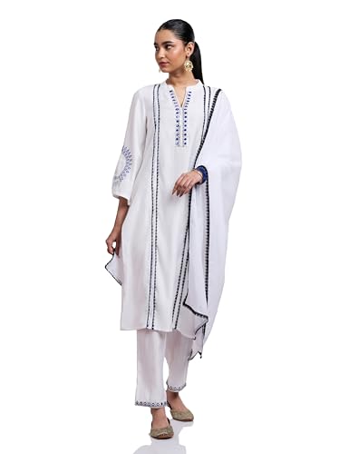 Image of Amazon Brand - Myx Women's Embroidered Kurta Pant Set with Organza Dupatta | Salwar Suit (Available in Plus Sizes)