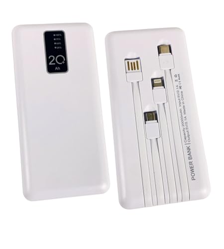 Power Bank 20000mAh, Powerbank USB con 4 Cavi Integrati, Ricarica