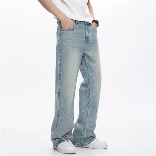 Men's Cotton High Waist Fabric Washed Vintage Jeans Casual Baggy Fit Wide Leg Jeans with Pockets4