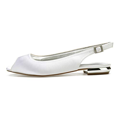 Charmstep Women Satin Bridal Ballet Flats Slingback Peep Toe Back Strappy Wedding Party Shoes 5049-492