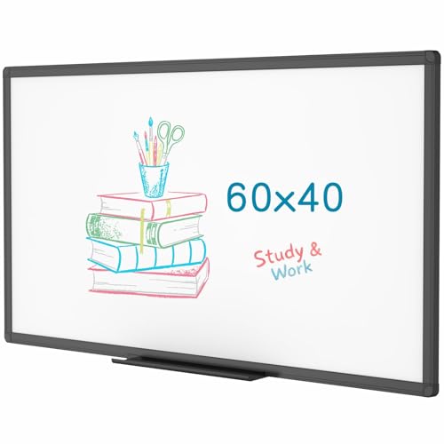 Image of VIZ-PRO Magnetic Dry Erase White Board, 60 X 40 Inches, Black Aluminium Frame