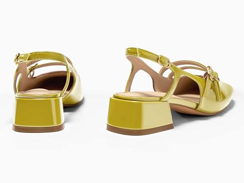 Image of Coutgo Women's Mary Jane Chunky Low Heels Slingback Pumps Closed Square Toe Wedding Dress Shoes