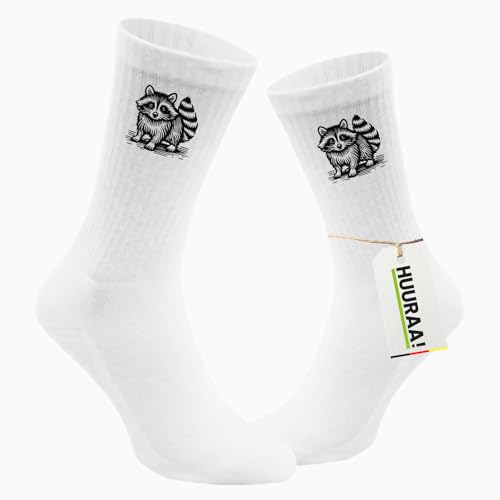Huuraa Unisex Socken Waschbär Comic 37/41 White Baumwolle Tennissocken Geschenkidee