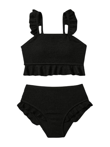 Image of Floerns Girl's 2 Piece Bathing Suit Ruffle Trim Summer Bikini Swimsuit