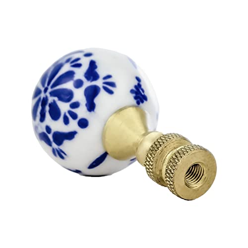 Image of Royal Designs, Inc. Crackled Round White with Blue Accent Finial for Lamp Shade, F-5300-PB-2, Polished Brass - Pack of 2