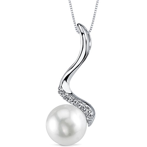 Peora Freshwater Cultured White Pearl Dangling Pendant Necklace in Sterling Silver, 10.5mm Round Button Shape, with 18 inch Chain