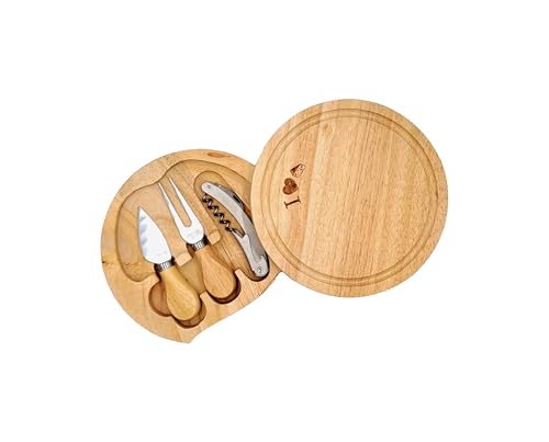 FUN FAN LINE Tabla de Madera de Bambú para Queso con Kit de Accesorios: Tenedor, Cuchillo y Abrebotellas de Camarero Regalo original