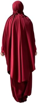 Womens Muslim Abaya Solid Prayer Dress Islamic Maxi Kaftan with Hijab Dubai Full Length 2 Piece Dress