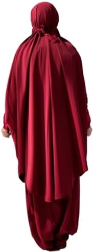 Womens Muslim Abaya Solid Prayer Dress Islamic Maxi Kaftan with Hijab Dubai Full Length 2 Piece Dress