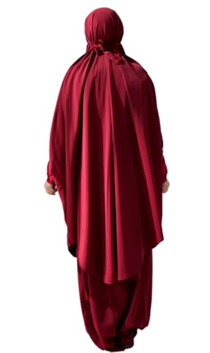 Womens Muslim Abaya Solid Prayer Dress Islamic Maxi Kaftan with Hijab Dubai Full Length 2 Piece Dress