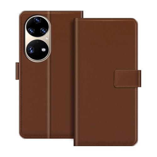 ESACMOT Funda de Cartera de Cuero Compatible con Huawei P50 Pro Funda Tipo Libro con Tarjetero y Soporte, Cierre Magnético, Estilo Folio Resistente a (Marrón)