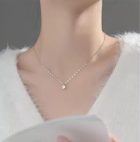 14K White Gold Plated Necklaces, Dainty Simulated Diamond Choker Necklace, CZ Simple Silver Chain, Trendy Silver Pendant Jewelry Gifts for Women3