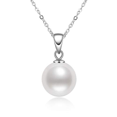 White Pearl Pendant Necklace Real Freshwater Single Pearl Drop Necklace for Women with 925 Sterling Silver 18