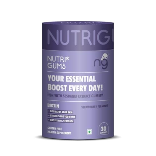 Image of NutriGums Biotin Hair Gummies for Men & Women | Supports Hair Strength, Growth & Overall Hair Health | With Biotin, Vitamins A, C, E & Zinc | Gut Friendly | Tamarind Flavour | 100% Vegan | 30 Gummies Each Pack
