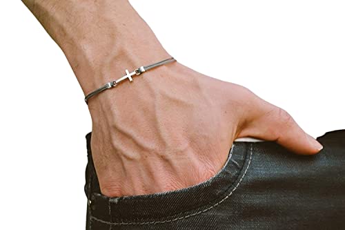 Cross Bracelet For Men, Groomsmen Gift, Men's Bracelet With A Silver Cross Pendant, Gray Cord, Gift For Him, Christian Catholic Jewelry #TOP9