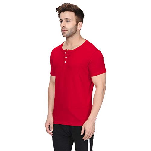 Image of London Hills Henley Neck T Shirt for Men | Tshirt for Man | T Shirt for Men | Mens Casual T Shirts | Cotton Blend Solid Half Sleeve Button Neck Slim Fit Casual Tee