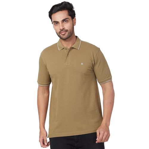 Image of Raymond Contemporary Fit Pure Cotton Solid Pattern Polo Neck Casual T-Shirt