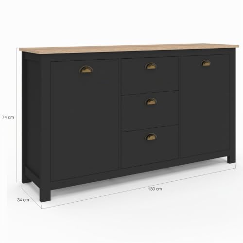 Buffet 130 cm ISIS campagne 2 portes et 3 tiroirs bois et - vue 4