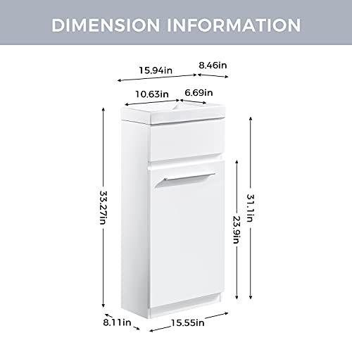 Delavin 16" Modern Bathroom Vanity Set With Sink, Small Bath Vanity Cabinet, Stand Sink Vanity With Ceramic Vessel Sink (Ivory White) #TOP6