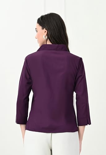 Image of FUNDAY FASHION Women's Crepe Casual Regular Fit Solid V Collered Shirt (Pack of 2)
