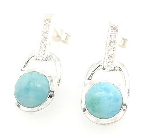 Natural Dominican Larimar 925 Solid Sterling Silver Earrings 22mm