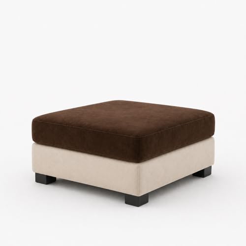 Image of FURNY Haster 3 Seater + 2 Seater Fabric Sofa Set with 1 Ottoman (Dark Brown-Cream) with Velvet Finish | Durable Comfort | Ideal for Living Room
