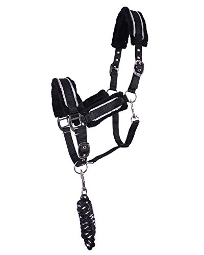 Cabezada y ramal Dolci de hípica para caballo Full negro y plata