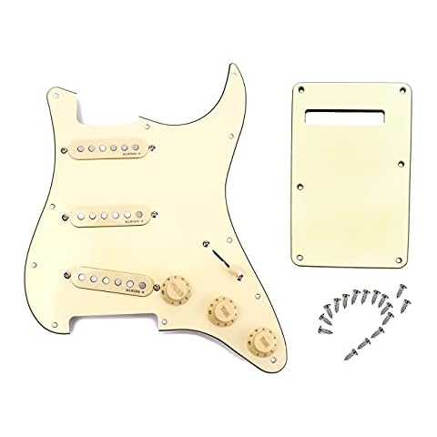 LAMSAM Prewired Stratocaster Pickguard Assembly Pro-101B, 3-Ply Pick Guards Loaded Single Coil Pickups, Alnico 5 Magnet Volume Tone Controls 5-Way Pick-up Switch for Guitar Project Parts Cover