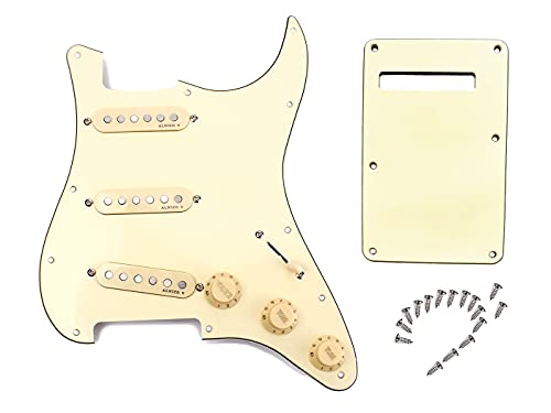 Lamsam Prewired 6 String Electric Guitar Pickguard Loaded Modern Tone Single Coil Pickups, Pick Guards Wired Alnico 5 Sss Pickup Set Volume Tone Pots 5-Way Switch, Backplate Included, Cream #TOP4
